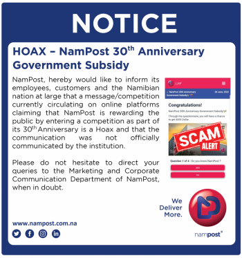 HOAX – NamPost 30th Anniversary Celebrations Competition